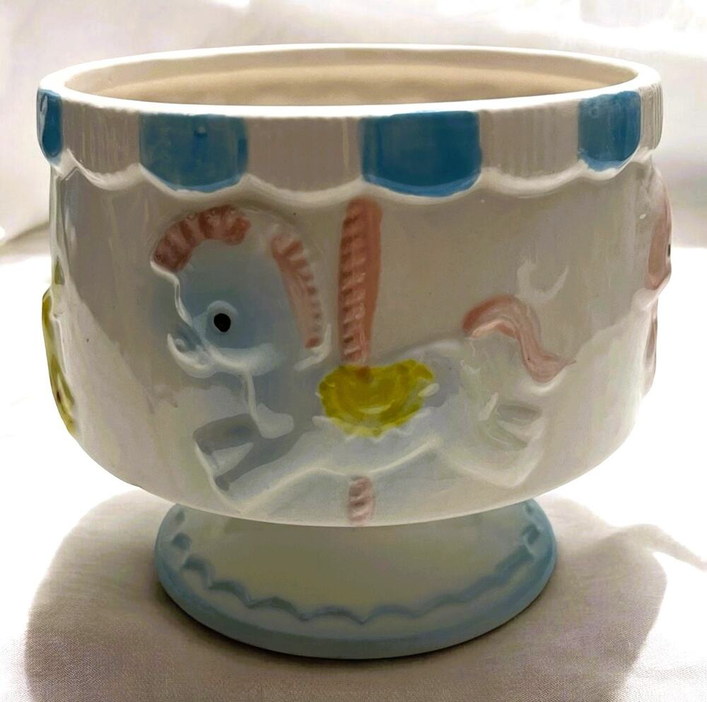 Vintage Repol Stamped Hand Painted Baby Carousel Animal Ceramic Planter (1950s)
